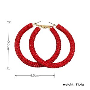 Сережки кільця стразові, колір Red (5 см)