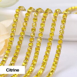 Стразовий ланцюжок, колір Citrine, ss6 (2mm), метал золото, 1м