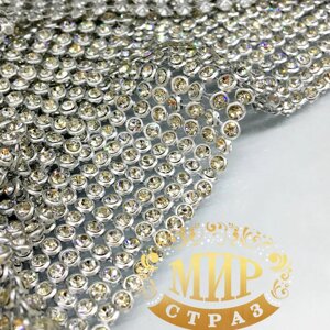 Стразова тканина Кольчуга (не термо! Метал-срібло Стрази Crystal, відрізок 1*50 см