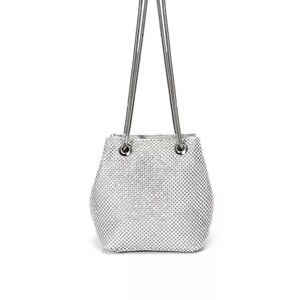 Жіноча сумка мішечок інкрустована стразами, колір срібло