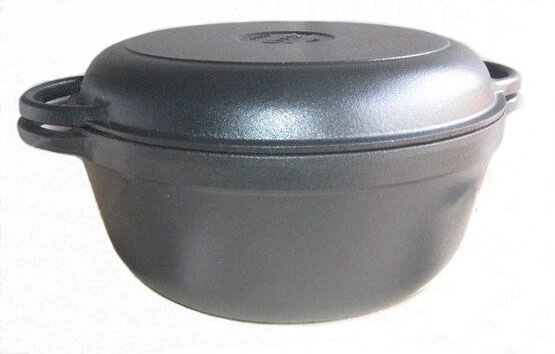 Каструля чавунна лита v = 5,5 л, d = 260 мм, h = 130 мм, емальована матовим покриттям, з кришкою-сковородою від компанії Інтернет-магазин з продажу чавунного посуду виробництва НВП Сітон - фото 1