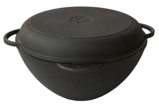 Каструля ВОК лита, v = 5,5 л, емальована чорної матовою емаллю, «Сітон» з чавунною кришкою-сковородою від компанії Інтернет-магазин з продажу чавунного посуду виробництва НВП Сітон - фото 1