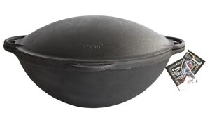 Казан азіатський, емальований чорної матовою емаллю, «Сітон», v = 12 л, з чавунною кришкою-сковородою садж