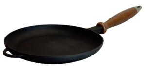 Сковорода чавунна Сітон для млинців (млинниця) без покриття, d = 220 мм, h = 20 мм, з дерев'яною ручкою