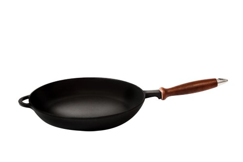 Сковорода чавунна Сітон, d = 220мм, h = 40мм, емальована чорною матовою емаллю, з дерев'яною ручкою від компанії Інтернет-магазин з продажу чавунного посуду виробництва НВП Сітон - фото 1