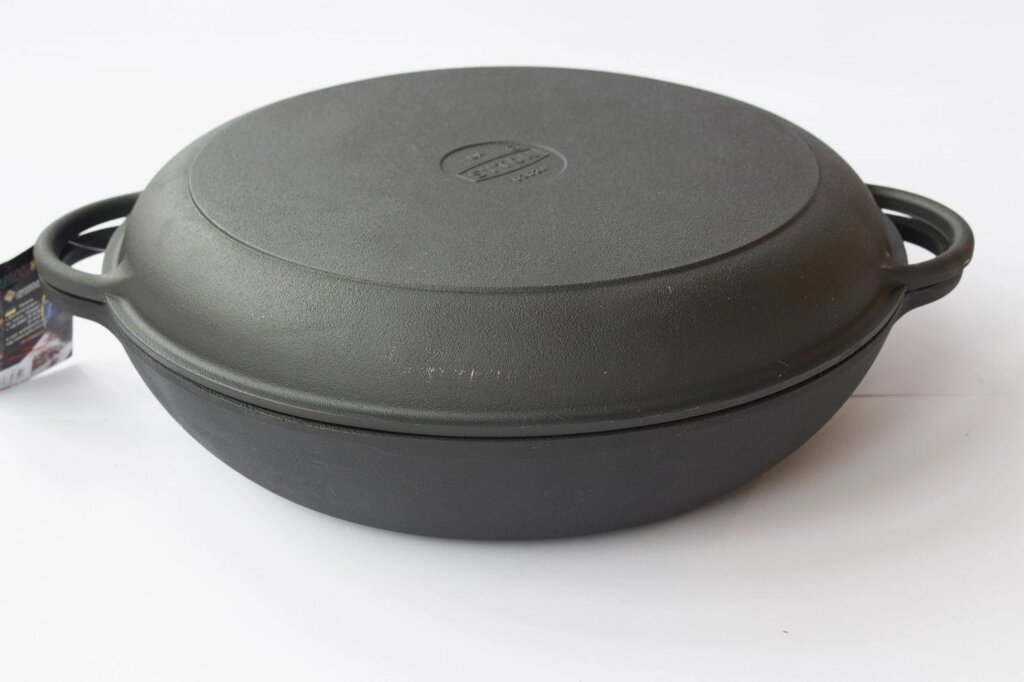Сковорода гриль 200х35 мм, емальована матовою емаллю з зовнішньої і внутрішньої сторони, з кришкою-сковородою від компанії Інтернет-магазин з продажу чавунного посуду виробництва НВП Сітон - фото 1