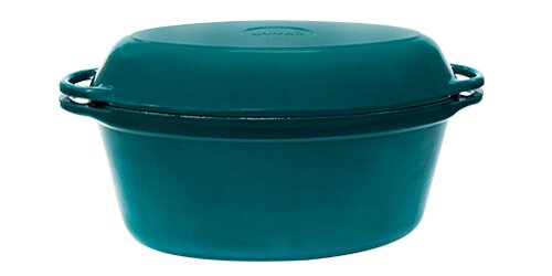 Утятница (гусятница), 320х200х130, v = 5 л, емальована глянцевим покриттям, зелений колір, з кришкою-сковородою від компанії Інтернет-магазин з продажу чавунного посуду виробництва НВП Сітон - фото 1