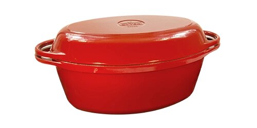 Утятница (гусятница), 400х260х148, v=9 л, эмалированная глянцевым  покрытием, красный цвет,  с крышкой-сковородой від компанії Інтернет-магазин з продажу чавунного посуду виробництва НВП Сітон - фото 1