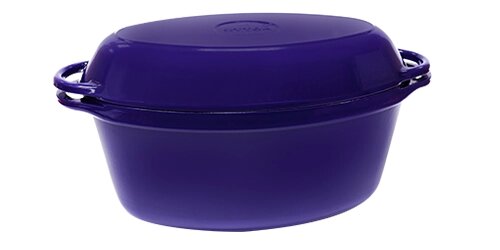 Утятница (гусятница), 400х260х148, v=9 л, эмалированная глянцевым  покрытием, синий цвет,  с крышкой-сковородой від компанії Інтернет-магазин з продажу чавунного посуду виробництва НВП Сітон - фото 1