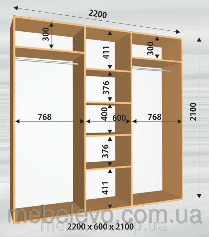 Фенікс; Шафа-купе "Стандарт 3Д" 2100/2200/600 від компанії меблі Evolution - фото 1