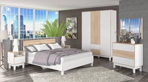 Спальня Глорія комплект 3Д білий + дуб самоа з ламелями Меблі-Сервіс