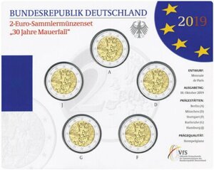 Німеччина 2019. Офіційний набір 2 Євро: 30 років з дня падіння Берлінської стіни