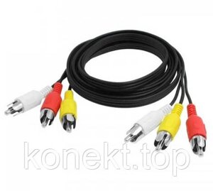 Кабель Audio-Video 3хRCA (тато)3хRCA (тато), CCA, круглий, Black, 1 м, OEM)