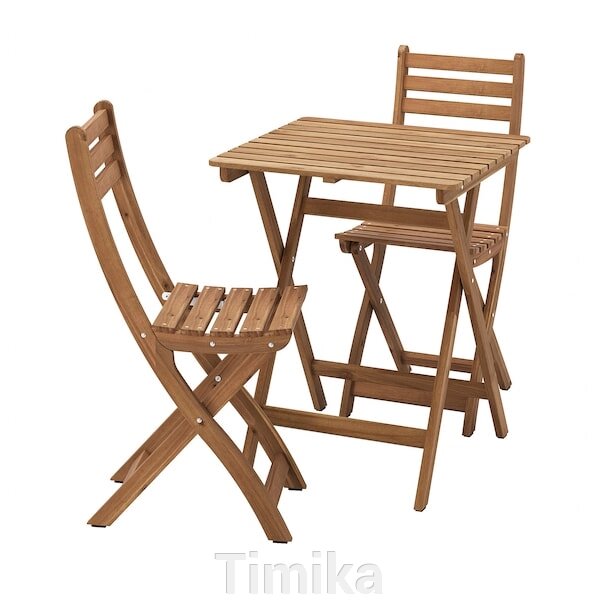 ASKHOLMEN Садовий стіл і 2 розкладних стільця, темно-коричневий, 60х62 см від компанії Timika - фото 1