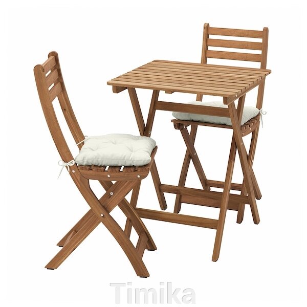 ASKHOLMEN Стіл + 2 розкладні стільці, відкритий, темно-коричневий/Kuddarna бежевий, 60x62 см від компанії Timika - фото 1