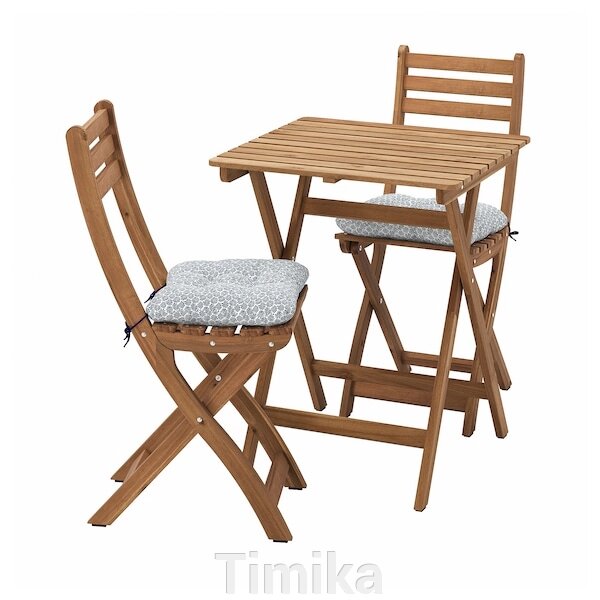 ASKHOLMEN Стіл + 2 розкладні стільці, відкритий, темно-коричневий/синій Klösan, 60x62 см від компанії Timika - фото 1
