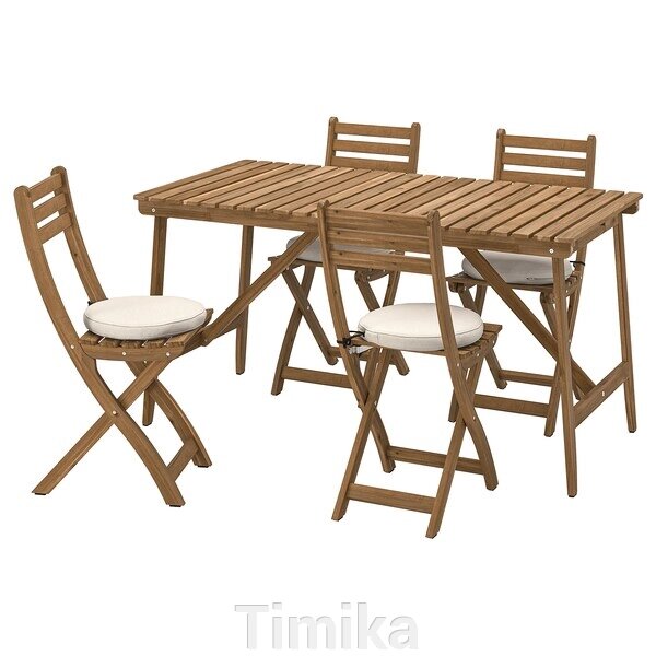 ASKHOLMEN Стіл+4 розкладні стільці, сад, темно-коричневий/Frösön/Duvholmen бежевий, 143x75 см від компанії Timika - фото 1