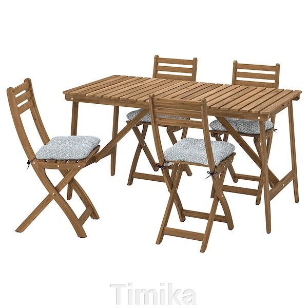 ASKHOLMEN Стіл + 4 розкладні стільці, сад, темно-коричневий/синій Klösan, 143x75 см від компанії Timika - фото 1