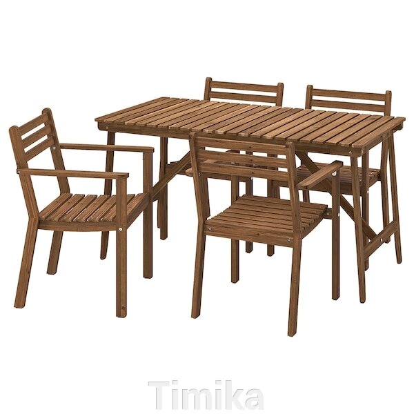 ASKHOLMEN Стіл + 4 стільці з підлокітниками, відкритий, темно-коричневий, 143x75 см від компанії Timika - фото 1
