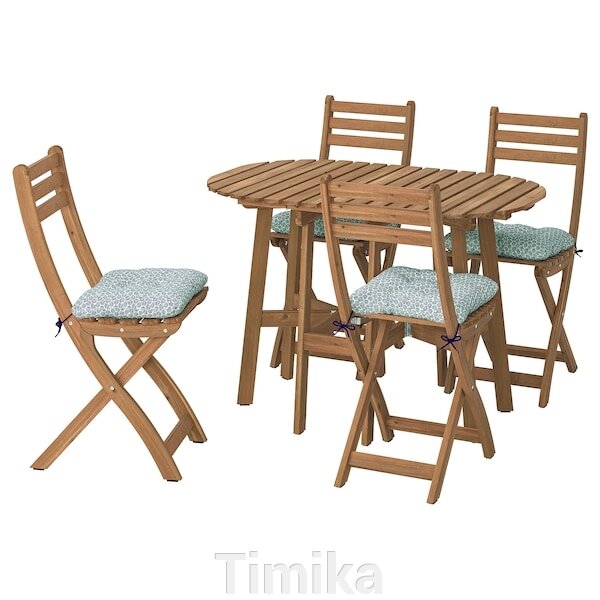ASKHOLMEN Стіл із стільницею + 4 стільці, огре, розкладний темно-коричневий/Klösan blue від компанії Timika - фото 1