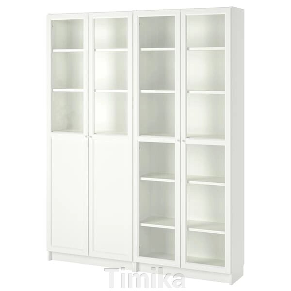 BILLY / OXBERG Книжкова шафа, пара панельних дверей/скло, білий/скло, 160x30x202 см від компанії Timika - фото 1
