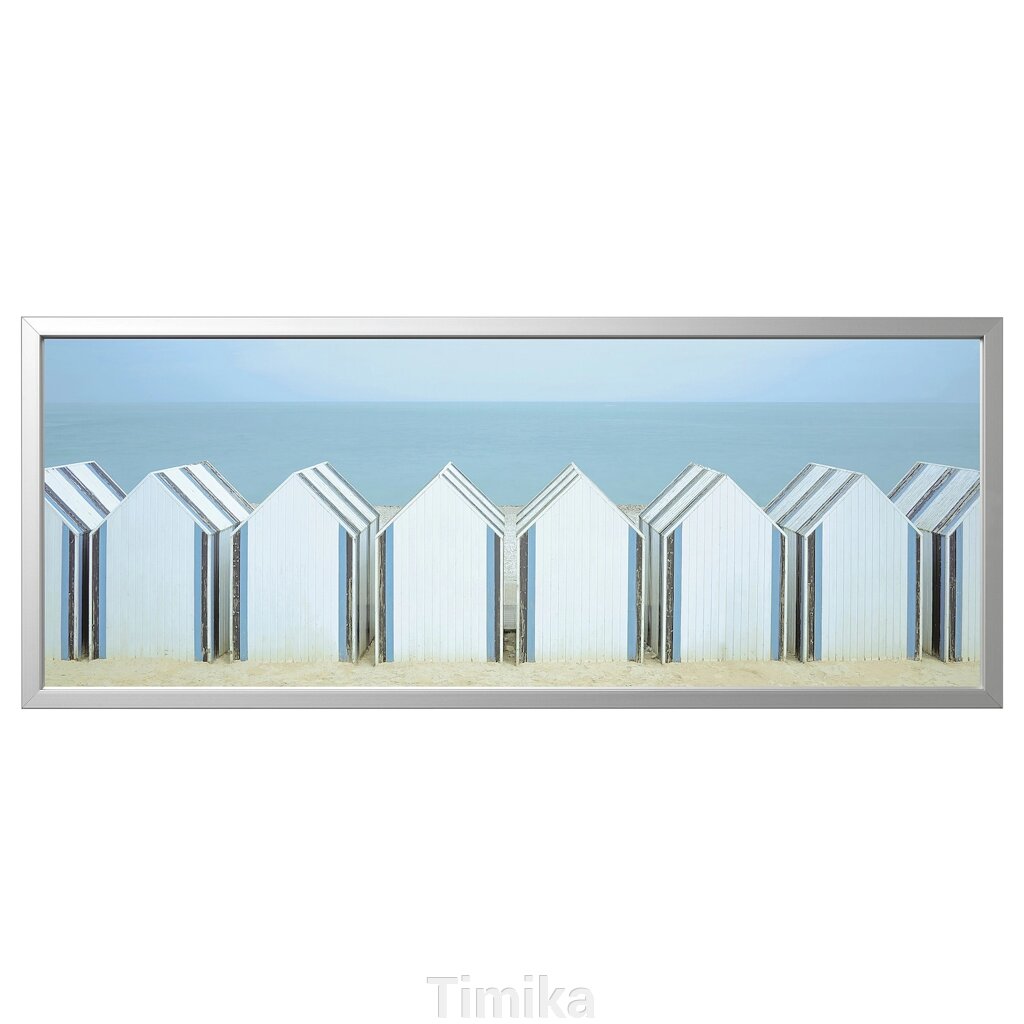 BJÖRKSTA Картина в рамці, будиночки на пляжі/срібло, 140x56 см від компанії Timika - фото 1