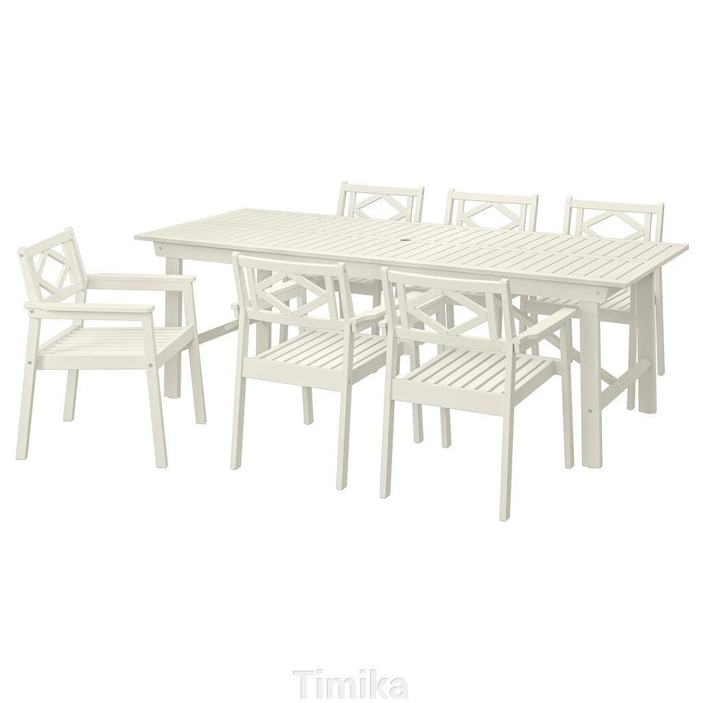 BONDHOLMEN Стіл+6 стільців з підлокітниками вуличний білий/бежевий від компанії Timika - фото 1