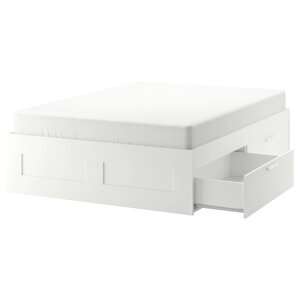 BRIMNES Каркас ліжка з ящиками, білий/Luröy, 140x200 см