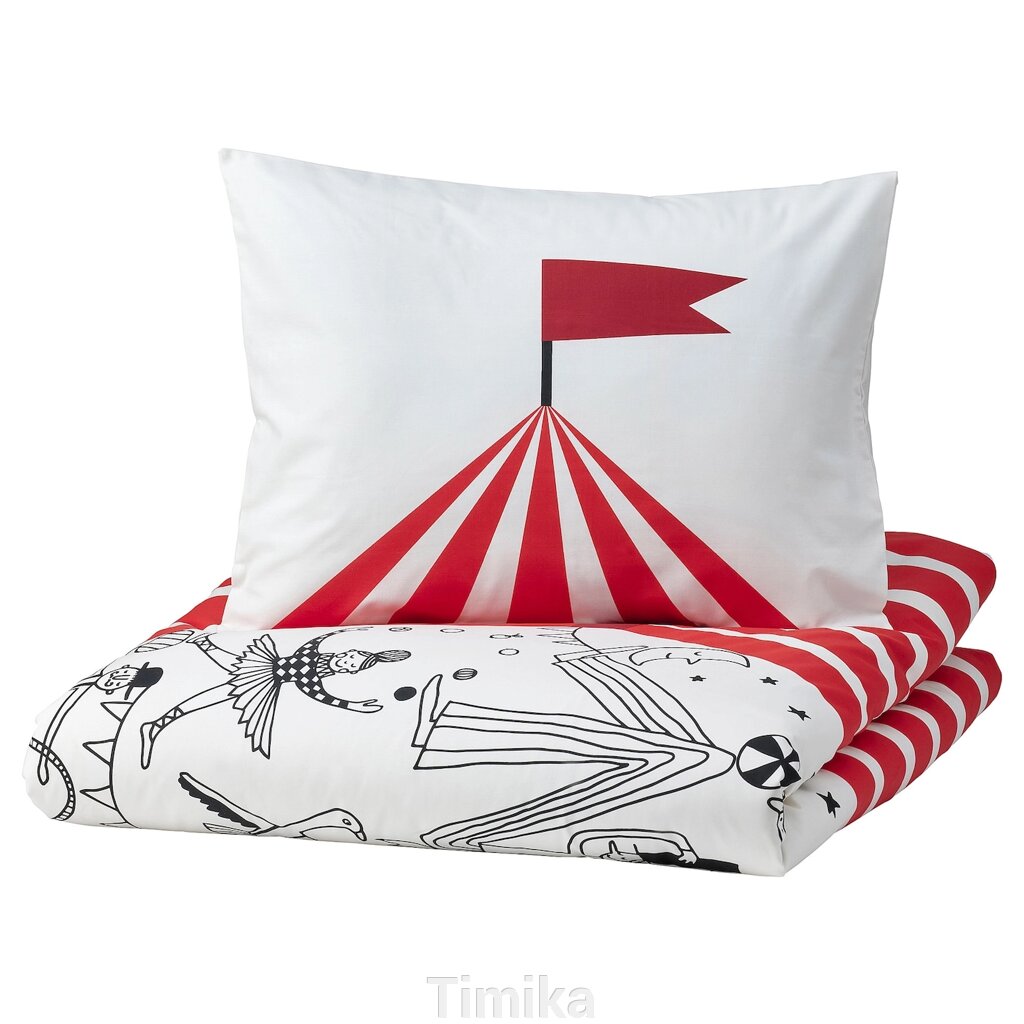 BUSENKEL Підодіяльник і наволочка, цирковий візерунок червоний/білий, 150x200/50x60 см від компанії Timika - фото 1