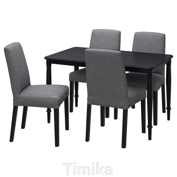 DANDERYD / BERGMUND Стіл і 4 стільці, чорний/Gunnared середньо-сірий, 130 см від компанії Timika - фото 1