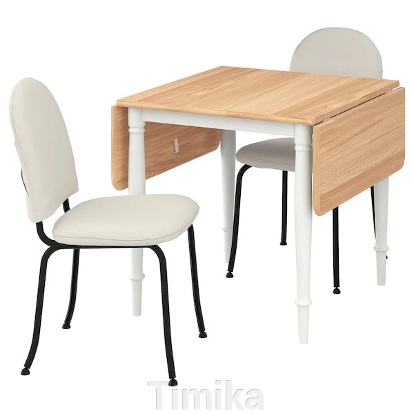 DANDERYD / EBBALYCKE Стіл і 2 стільці, шпон білого дуба/Idekulla бежевий, 74/134x80 см від компанії Timika - фото 1