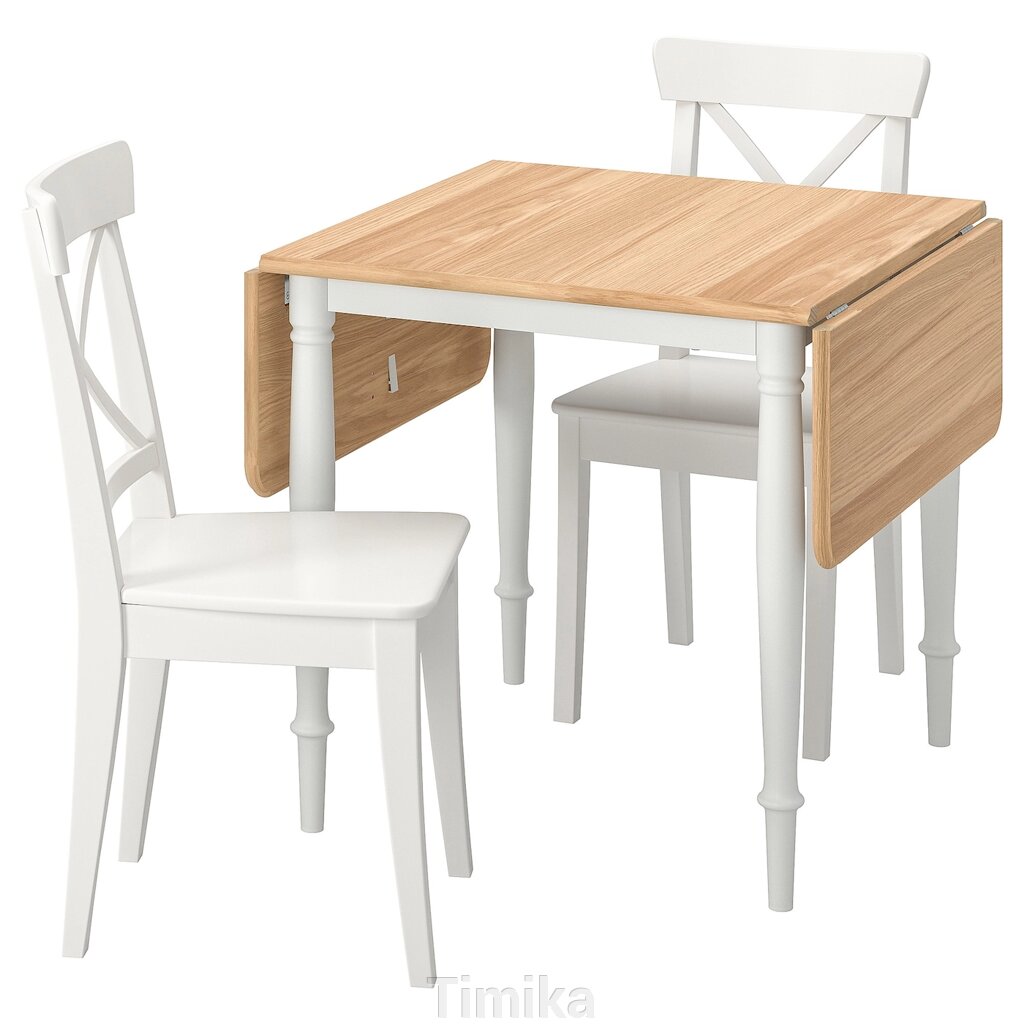 DANDERYD / INGOLF Стіл і 2 стільці, білий/білий шпон дуба, 74/134x80 см від компанії Timika - фото 1
