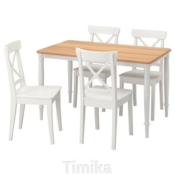 DANDERYD / INGOLF Стіл і 4 стільці, білий/білий шпон дуба, 130x80 см від компанії Timika - фото 1