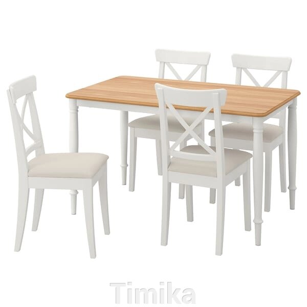 DANDERYD / INGOLF Стіл і 4 стільці, шпон білого дуба/Халларп бежевий, 130x80 см від компанії Timika - фото 1