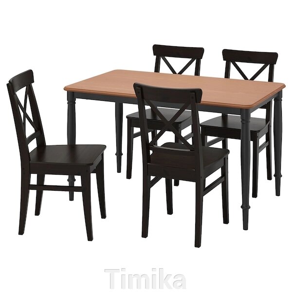 DANDERYD / INGOLF Стіл і 4 стільці, сосна чорна/коричнево-чорна, 130x80 см від компанії Timika - фото 1