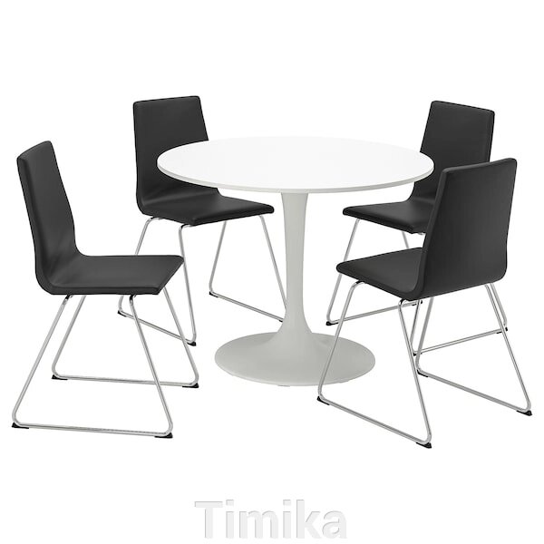DOCKSTA / LILLÅNÄS Стіл і 4 стільці, білий/хром Бомстад чорний, 103 см від компанії Timika - фото 1