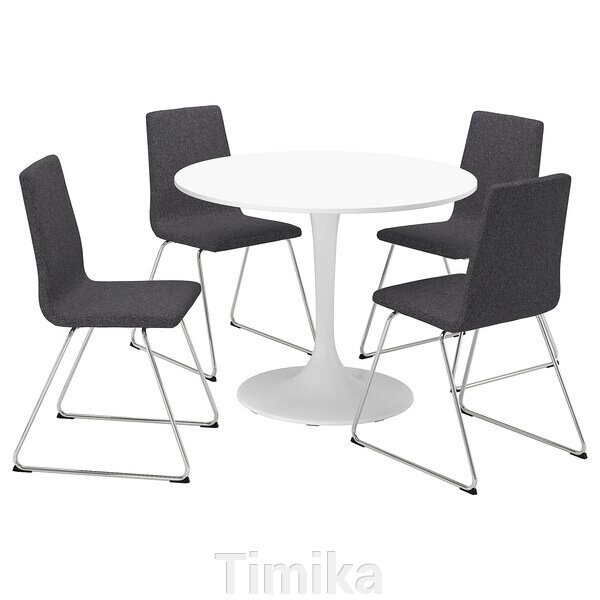 DOCKSTA / LILLÅNÄS Стіл і 4 стільці, білий/хром Gunnared темно-сірий, 103 см від компанії Timika - фото 1