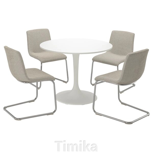DOCKSTA / LUSTEBO Стіл і 4 стільці, білий хром/Viarp бежевий/коричневий, 103 см від компанії Timika - фото 1