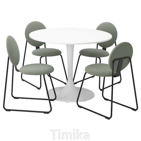 DOCKSTA / MÅNHULT Стіл і 4 стільці, білий білий/хакебо сіро-зелений, 103 см від компанії Timika - фото 1