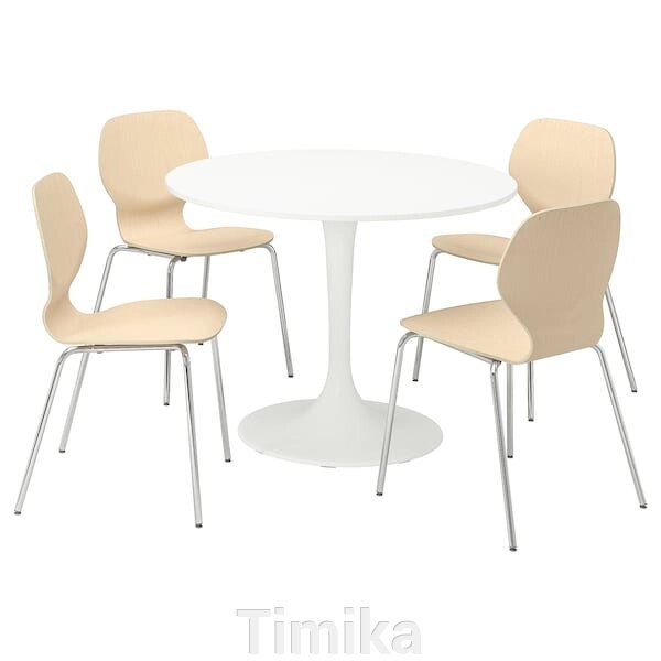 DOCKSTA / SIGTRYGG Стіл і 4 стільці, білий/береза хром, 103 см від компанії Timika - фото 1