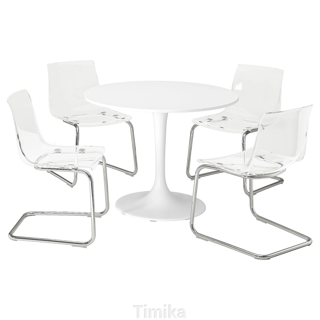 DOCKSTA / TOBIAS Стіл і 4 стільці, білий білий/прозорий хром, 103 см від компанії Timika - фото 1