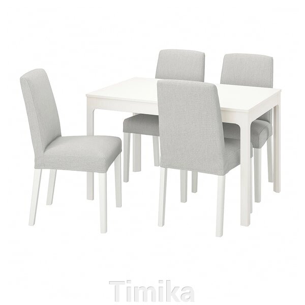 EKEDALEN / BERGMUND Стіл і 4 стільці, білий/Orrsta світло-сірий/білий, 120/180 см від компанії Timika - фото 1