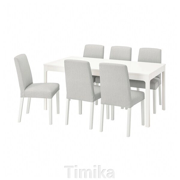 EKEDALEN / BERGMUND Стіл і 6 стільців, білий/Orrsta світло-сірий/білий, 180/240 см від компанії Timika - фото 1