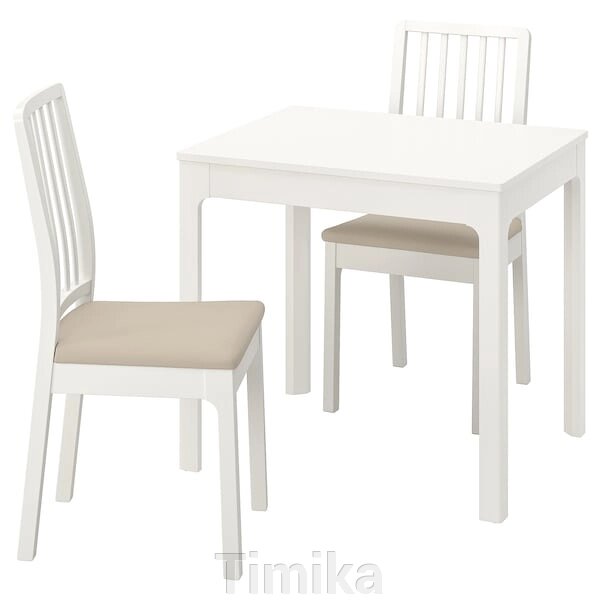 ЕКЕДАЛЕН / EKEDALEN Стіл і 2 стільці, білий/Хакебо бежевий, 80/120 см від компанії Timika - фото 1