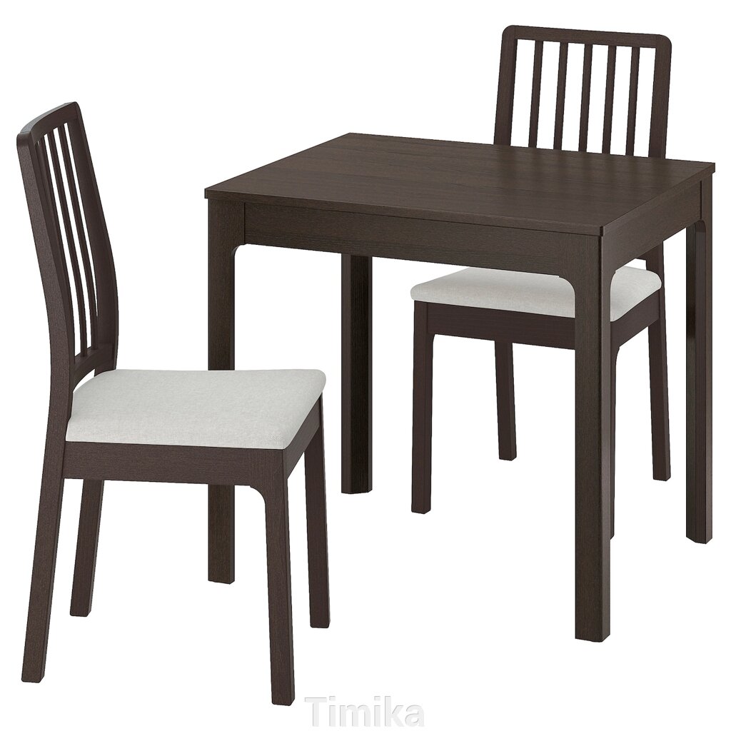 ЕКЕДАЛЕН / EKEDALEN Стіл і 2 стільці, темно-коричневий/Хакебо бежевий темно-коричневий, 80/120 см від компанії Timika - фото 1