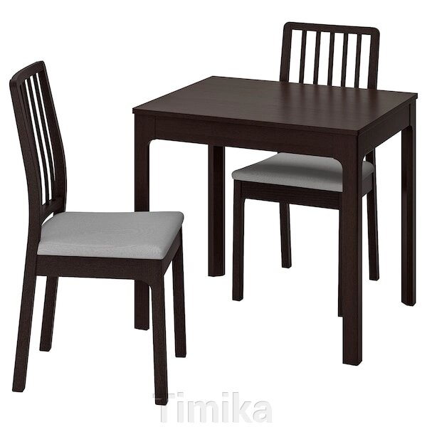 ЕКЕДАЛЕН / EKEDALEN Стіл і 2 стільці, темно-коричневий/Orrsta світло-сірий, 80/120 см від компанії Timika - фото 1
