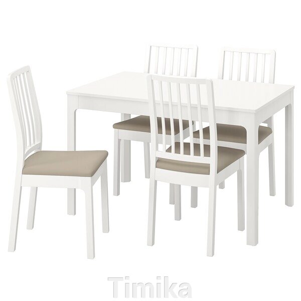 ЕКЕДАЛЕН / EKEDALEN Стіл і 4 стільці, білий/Хакебо бежевий, 120/180 см від компанії Timika - фото 1