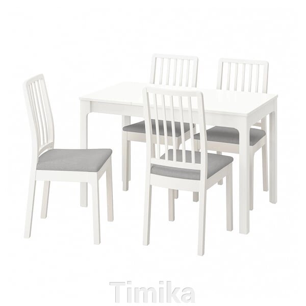 ЕКЕДАЛЕН / EKEDALEN Стіл і 4 стільці, біло-білий/Оррста світло-сірий, 80/120 см від компанії Timika - фото 1