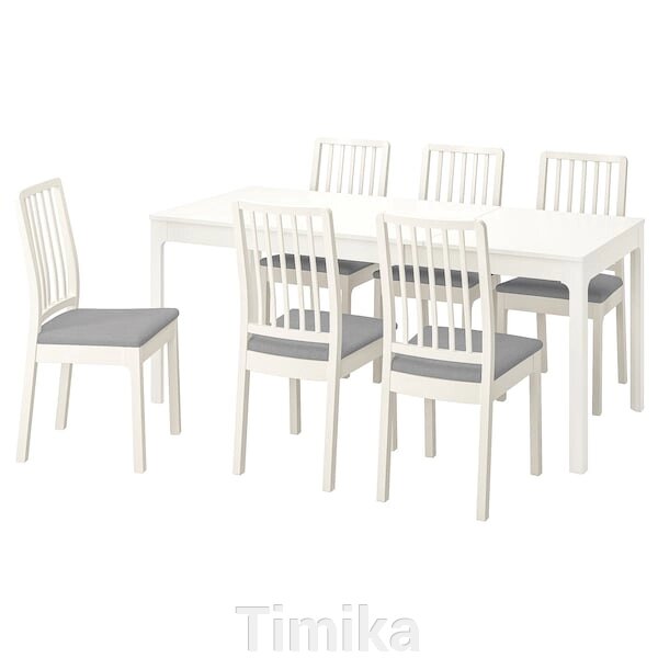 ЕКЕДАЛЕН / EKEDALEN Стіл і 6 стільців, білий білий/Оррста світло-сірий, 120/180 см від компанії Timika - фото 1