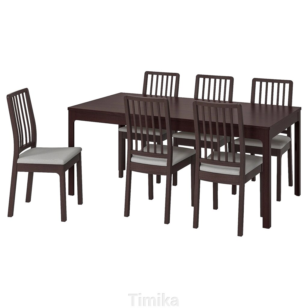 ЕКЕДАЛЕН / EKEDALEN Стіл і 6 стільців, темно-коричневий/Orrsta світло-сірий, 180/240 см від компанії Timika - фото 1